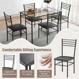 5 Piece Dining Table Set, Kitchen Dining Set with Tempered Glass Table Top&4 Upholstered Chairs