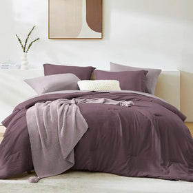 King Comforter Set 7 Pieces Italian Plum Soft Bed in a Bag King w/Fitted Sheet Flat Sheet 2 Pillow Shams/2 Pillowcases