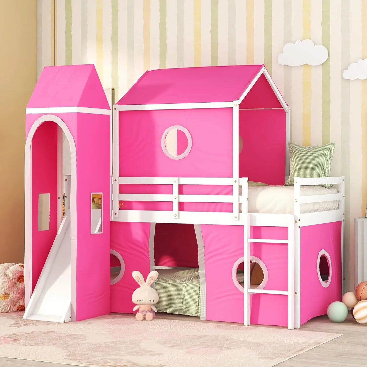 Full Loft Bed Frame W/Slide/Tent