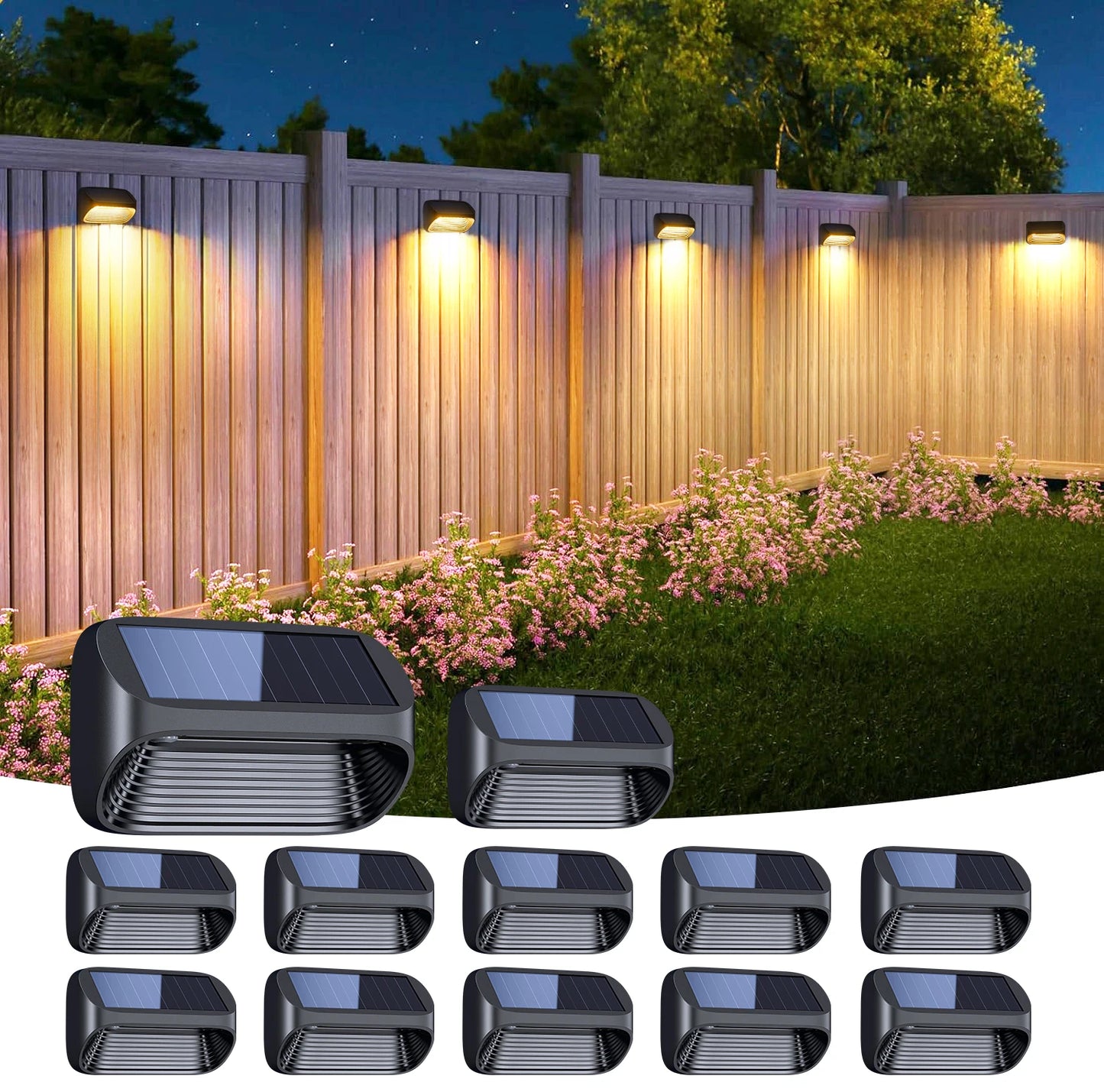6/12 Pack Fence Lights Solar Powered