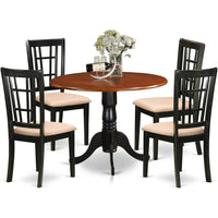 5-Piece Dining Set w/Round Table, Drop Leaf, & 4 Upholstered Linen Chairs