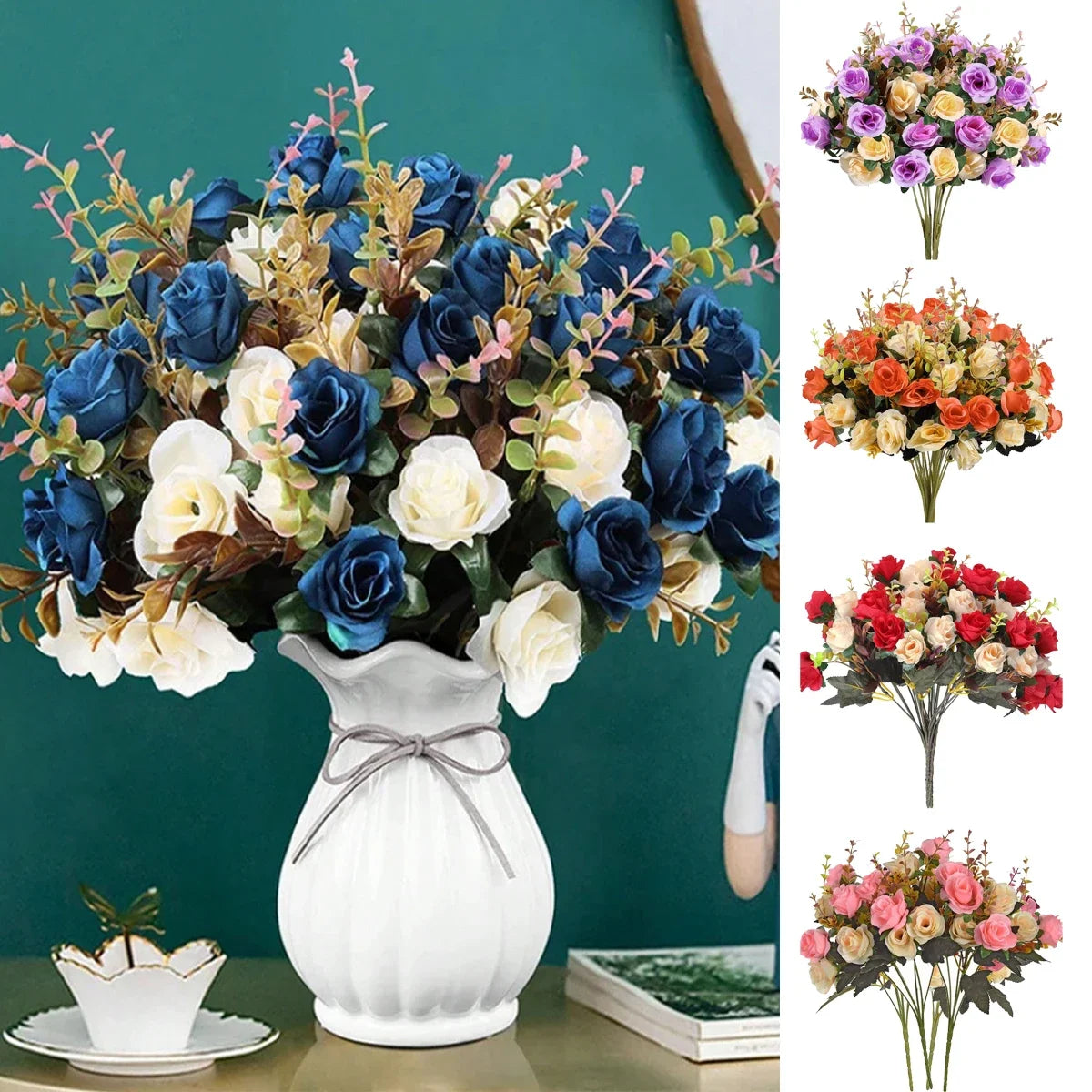 1pc Artificial Flower Rose Silk Bundle