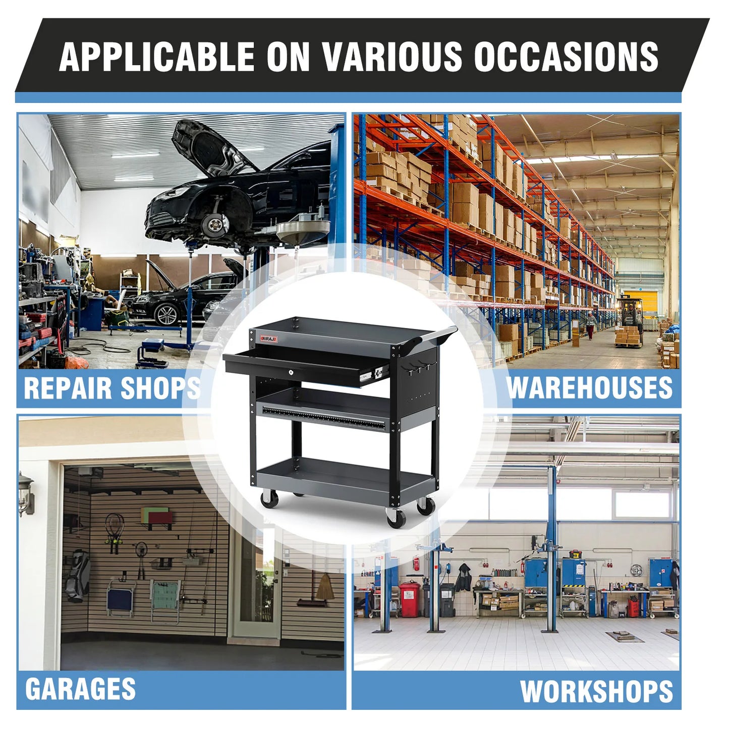 3 Tier Rolling Tool Cart On Wheels