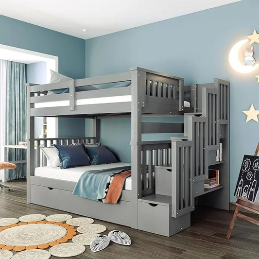 Full Over Full Bunk Bed with Stairs