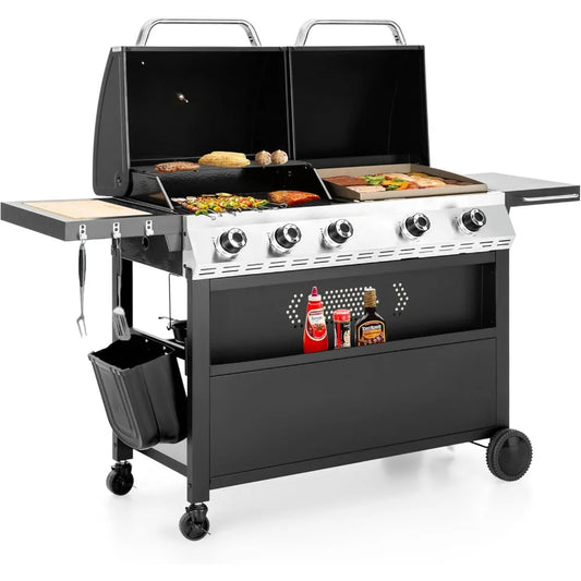 5 Burner Griddle Grill Combo,2 in 1