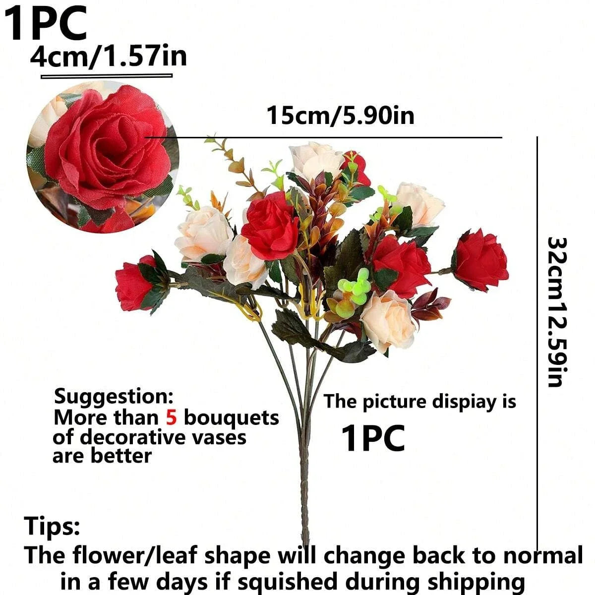 1pc Artificial Flower Rose Silk Bundle
