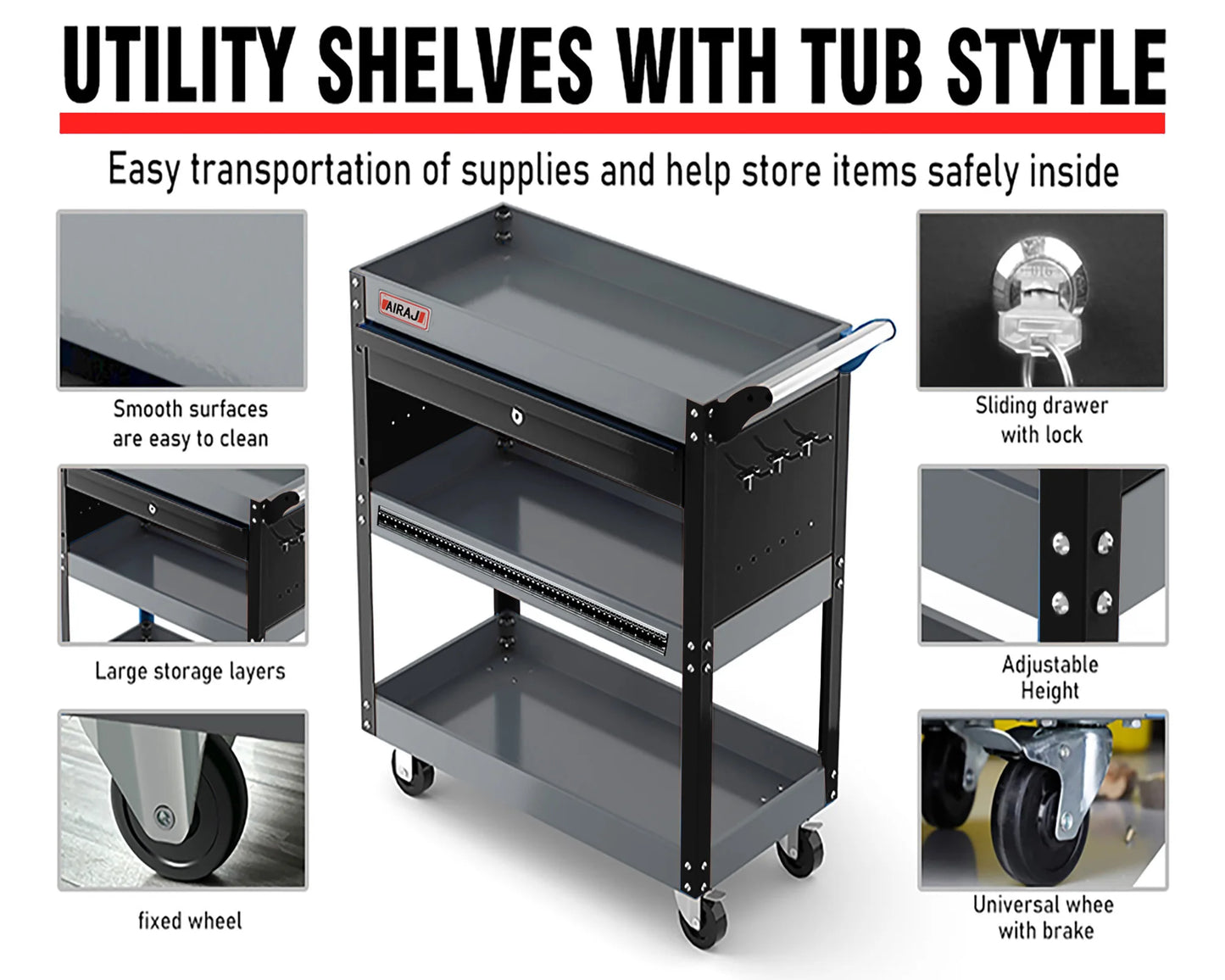 3 Tier Rolling Tool Cart On Wheels