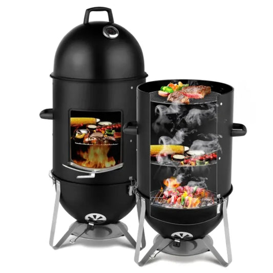 Vert. Steel Charcoal Smoker BBQ Grill Smokey