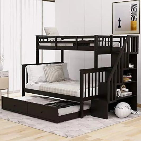 Twin Over Full Bunk Bed Trundle Stairway Storage