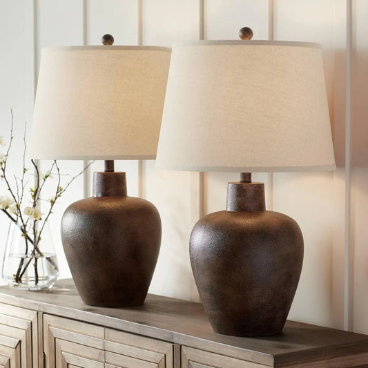 S Western Natural Cottage Table Lamps Set 2 Dark